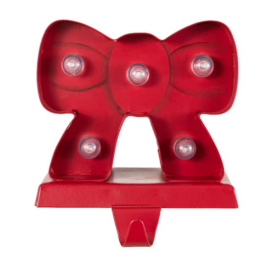 Glitzhome® 5.25" LED Marquee Metal Bow Christmas Stocking Holder